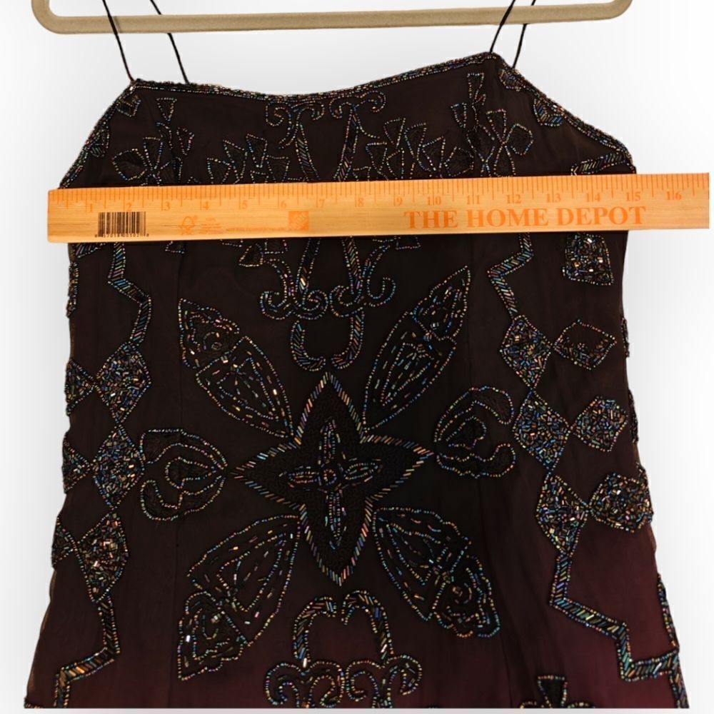 VTG LAURENCE KAZAR OMBRE BLACK RED BEADED SILK MAXI DRESS SIZE M - Picture 7 of 11